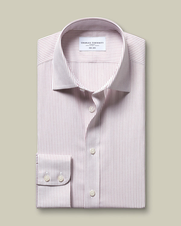 Non-Iron Twill Stripe Shirt - Burgundy