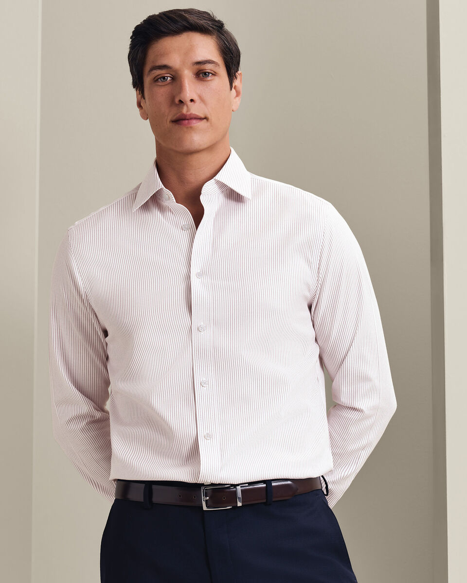 Non-Iron Twill Stripe Shirt - Burgundy Secondary image