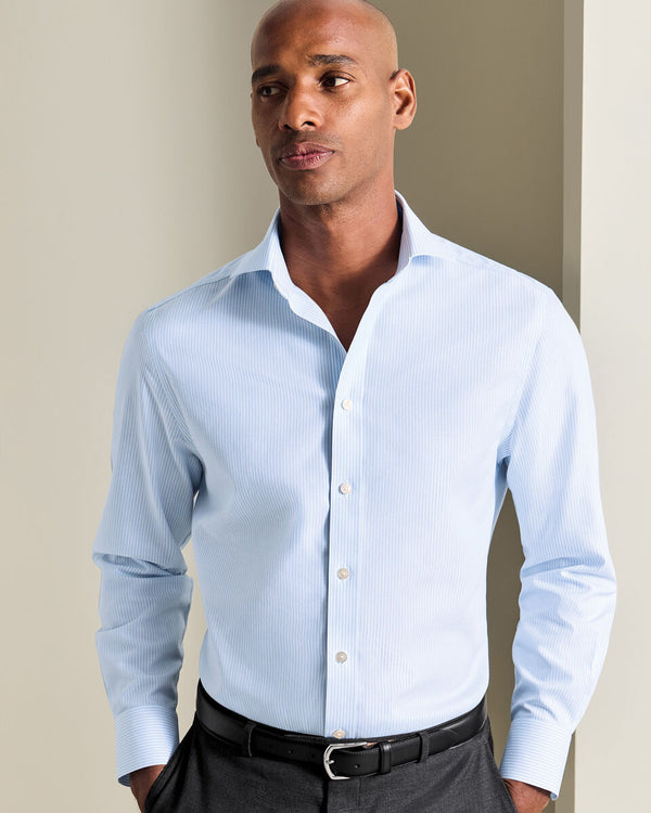 Non-Iron Twill Bengal Stripe Shirt - Light Blue