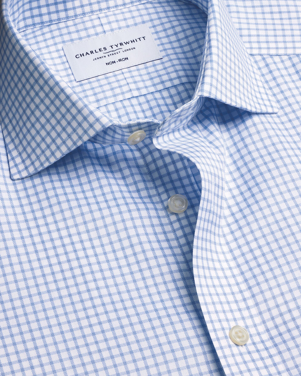 Non-Iron Twill Check Shirt - Sky Blue