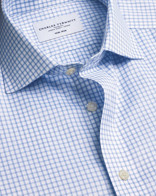 Non-Iron Twill Check Shirt - Sky Blue