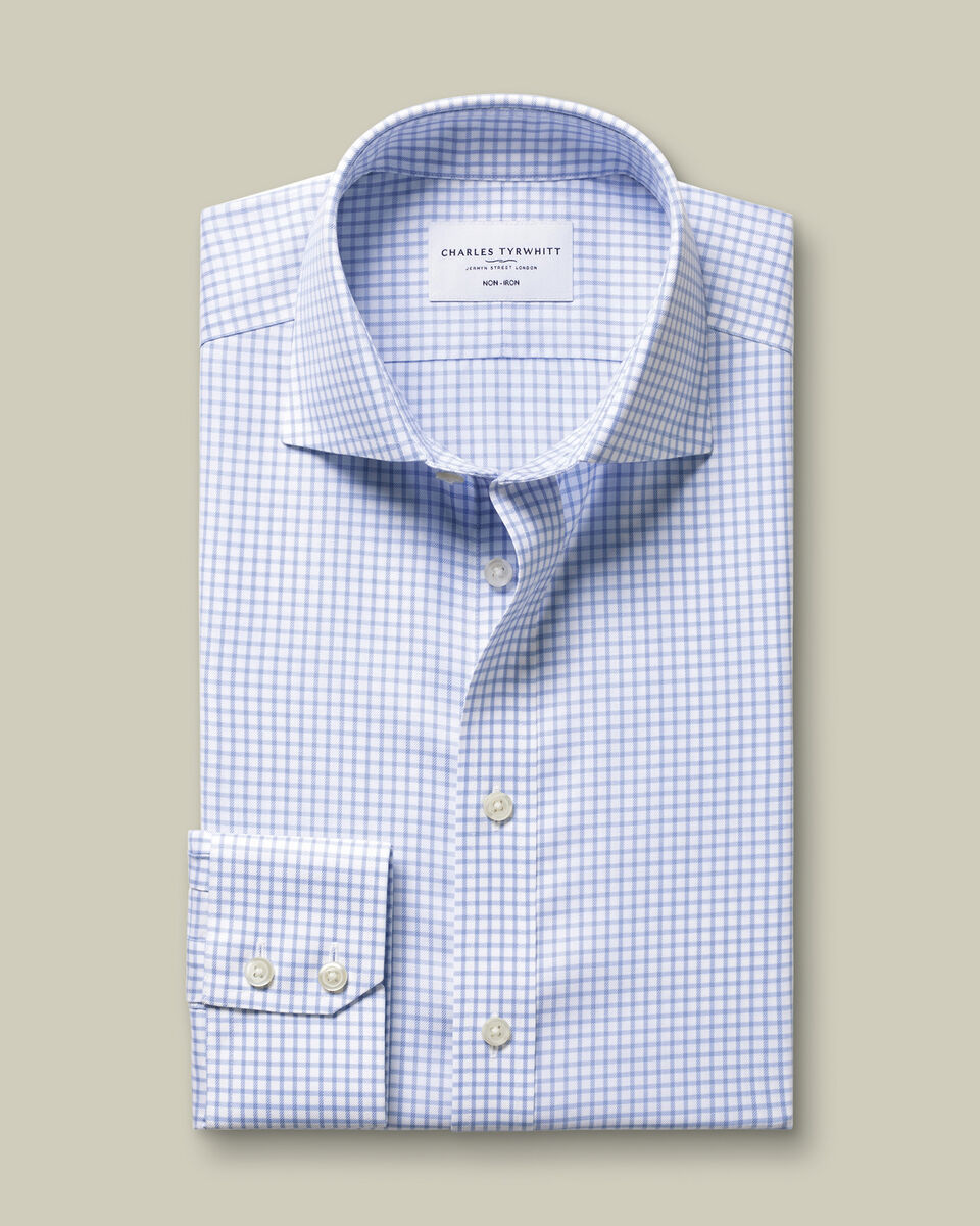 Non-Iron Twill Check Shirt - Sky Blue