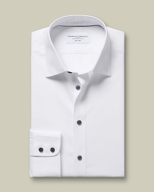 Non-Iron Twill with Contrast Buttons Shirt - White