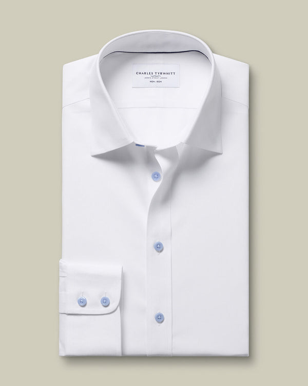 Non-Iron Twill with Contrast Buttons Shirt - White