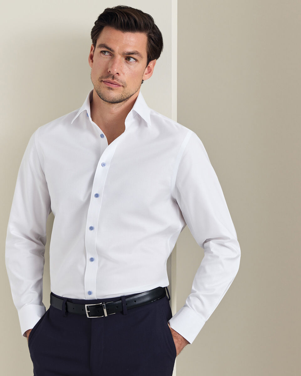 Non-Iron Twill with Contrast Buttons Shirt - White Secondary image