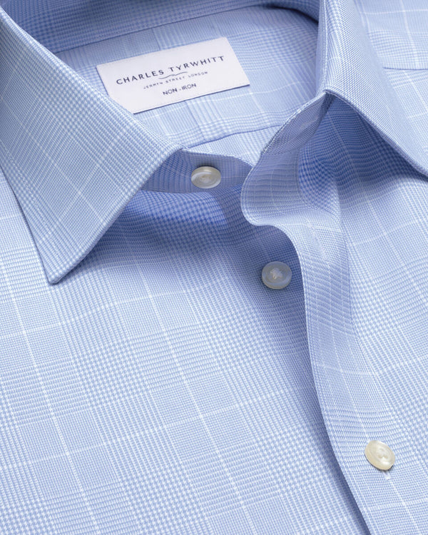 Non-Iron Twill Prince of Wales Check Shirt - Sky Blue