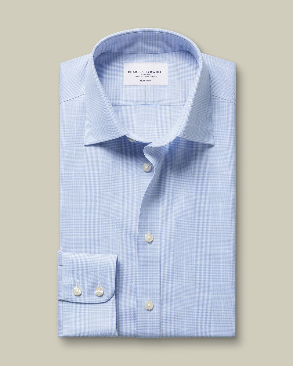 Non-Iron Twill Prince of Wales Check Shirt - Sky Blue
