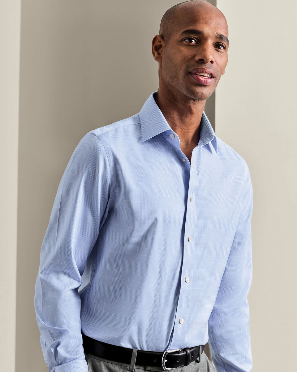 Non-Iron Twill Prince of Wales Check Shirt - Sky Blue
