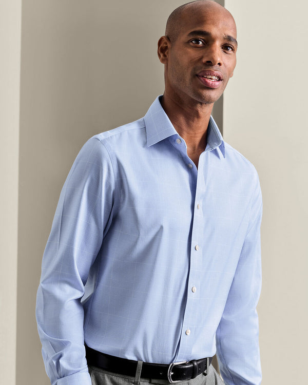 Non-Iron Twill Prince of Wales Check Shirt - Sky Blue
