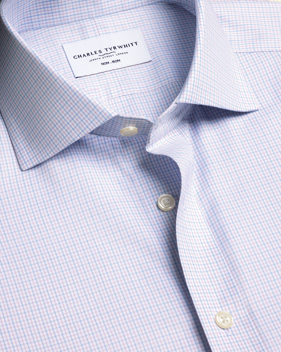 Non-Iron Twill Check Shirt - Cornflower Blue and Lilac Main image