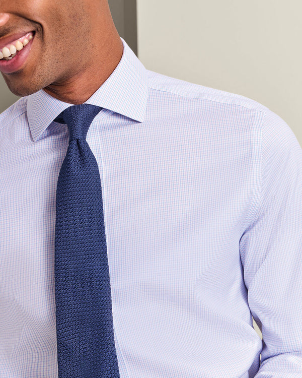 Non-Iron Twill Check Shirt - Cornflower Blue and Lilac