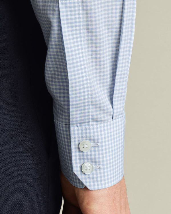 Non-Iron Stretch Poplin Gingham Shirt - Ice Blue