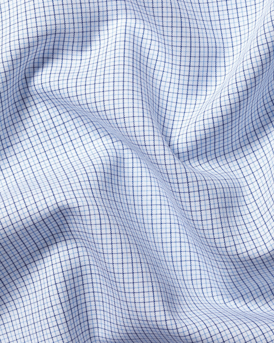 Non-Iron Stretch Poplin Check Shirt - Cobalt Blue