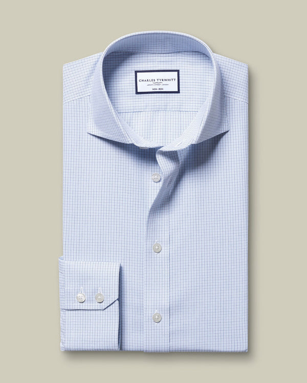 Non-Iron Stretch Poplin Check Shirt - Cobalt Blue