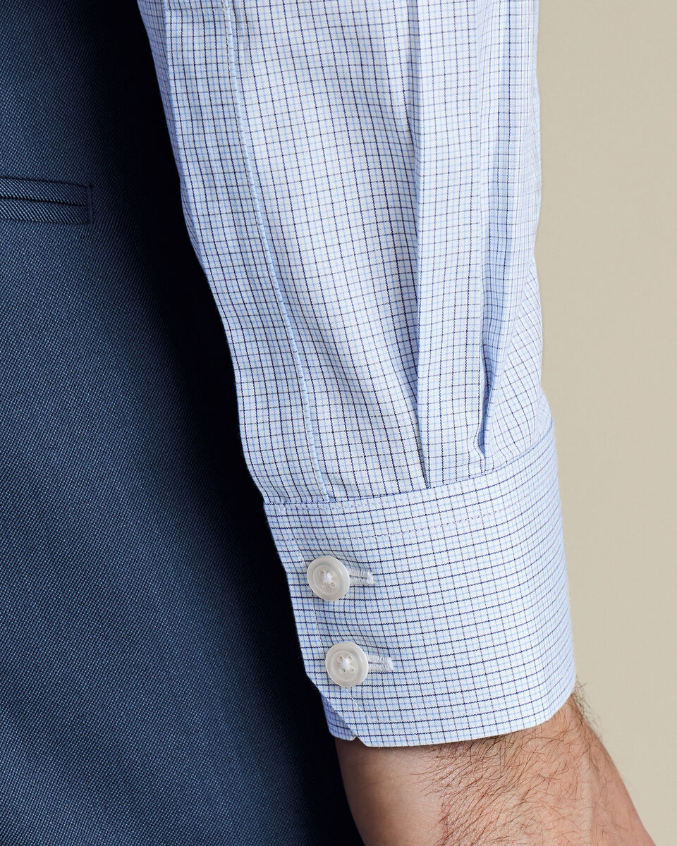 Non-Iron Stretch Poplin Check Shirt - Cobalt Blue