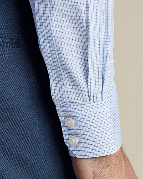 Non-Iron Stretch Poplin Check Shirt - Cobalt Blue