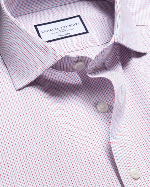 Non-Iron Stretch Poplin Check Shirt - Red & Blue