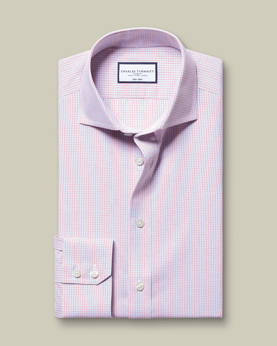 Non-Iron Stretch Poplin Check Shirt - Red & Blue