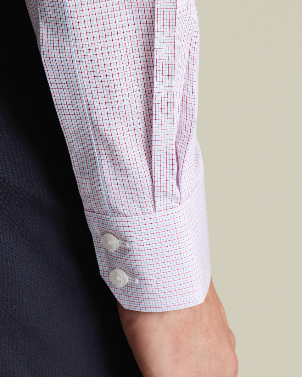 Non-Iron Stretch Poplin Check Shirt - Red & Blue