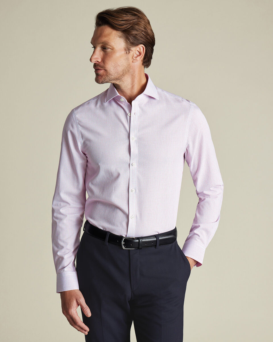 Non-Iron Stretch Poplin Check Shirt - Red & Blue