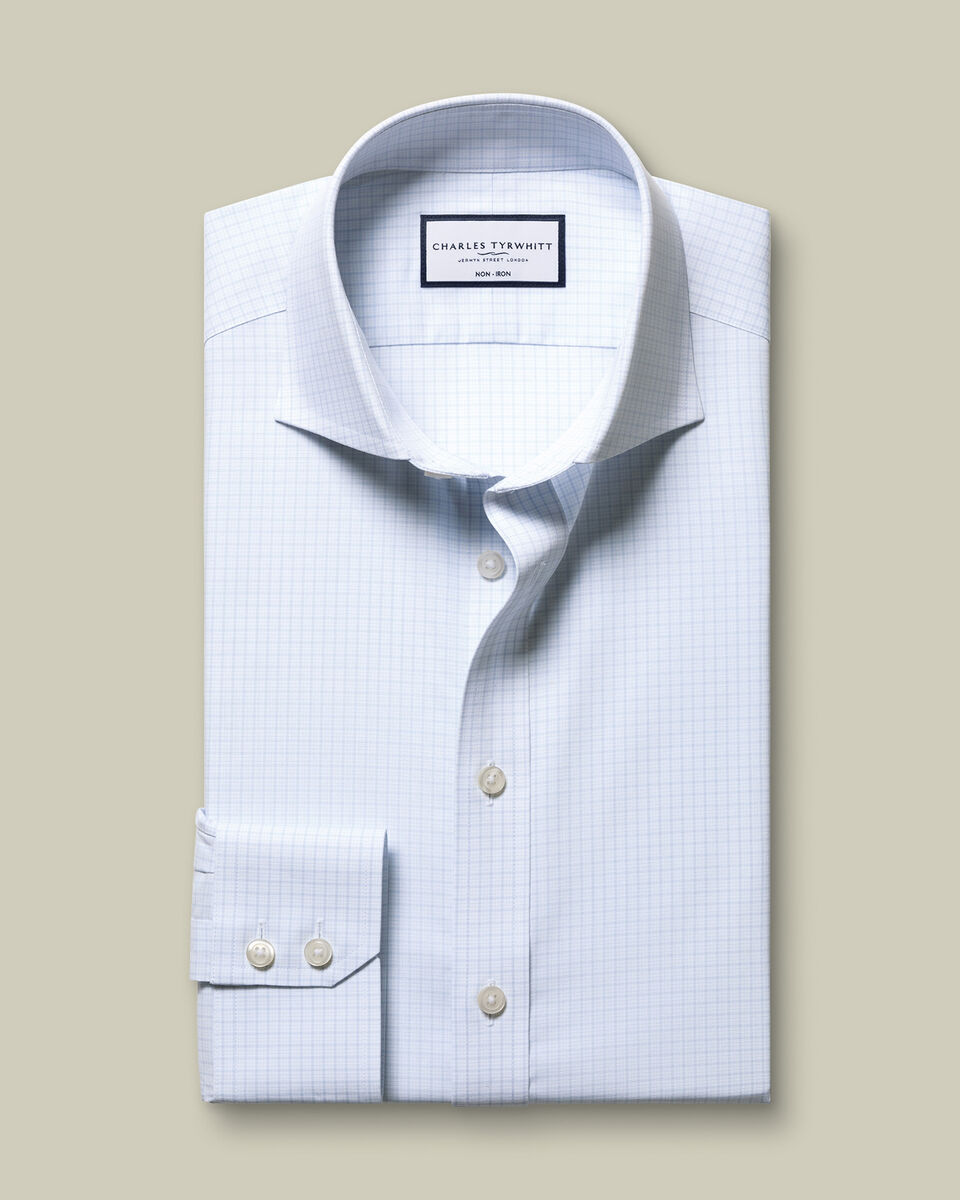Non-Iron Stretch Poplin Check Shirt - Ice Blue