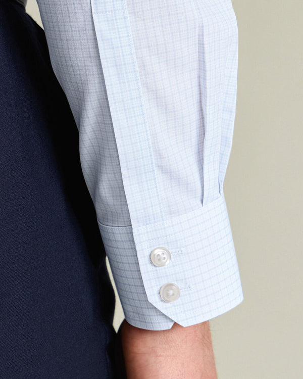 Non-Iron Stretch Poplin Check Shirt - Ice Blue