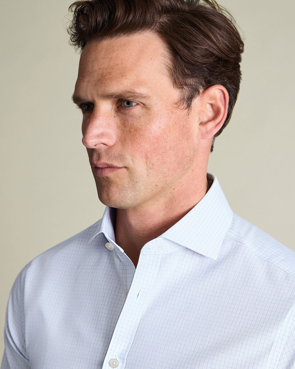 Non-Iron Stretch Poplin Check Shirt - Ice Blue