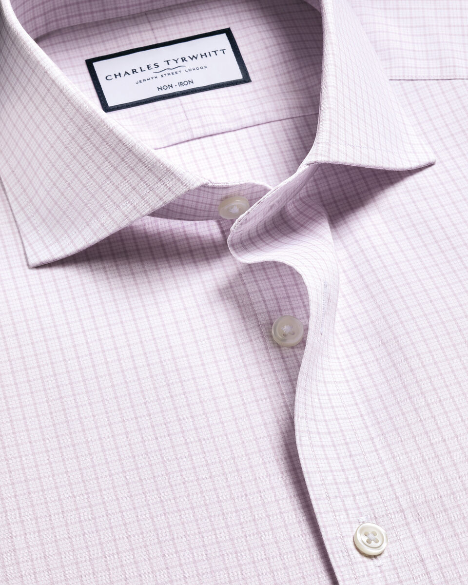 Non-Iron Stretch Poplin Check Shirt - Lilac Main image