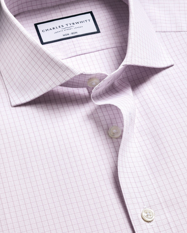 Non-Iron Stretch Poplin Check Shirt - Lilac