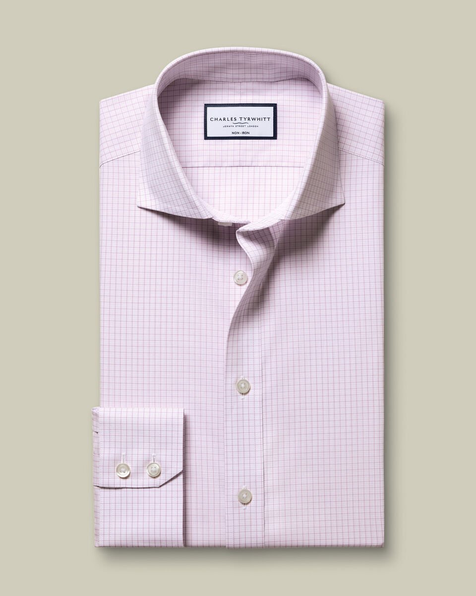 Non-Iron Stretch Poplin Check Shirt - Lilac