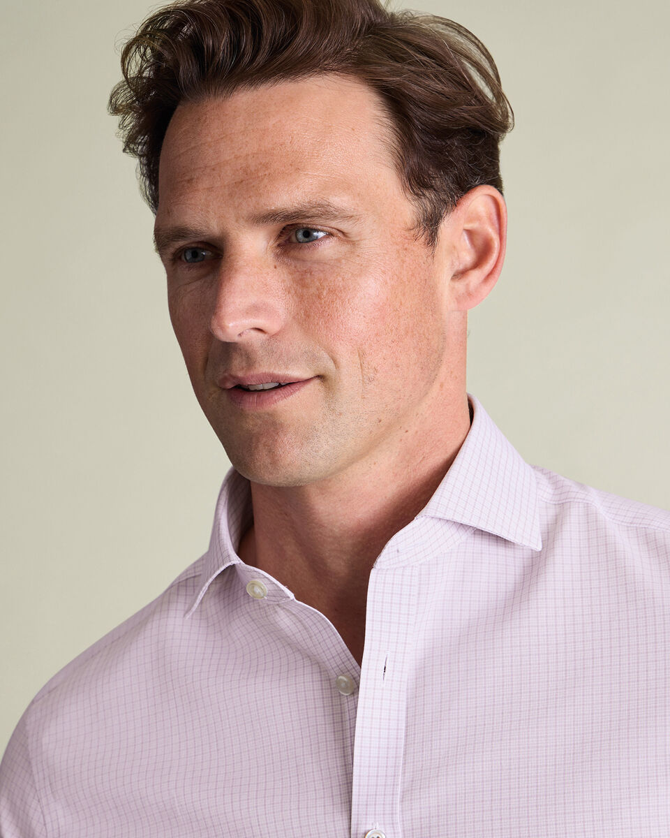 Non-Iron Stretch Poplin Check Shirt - Lilac