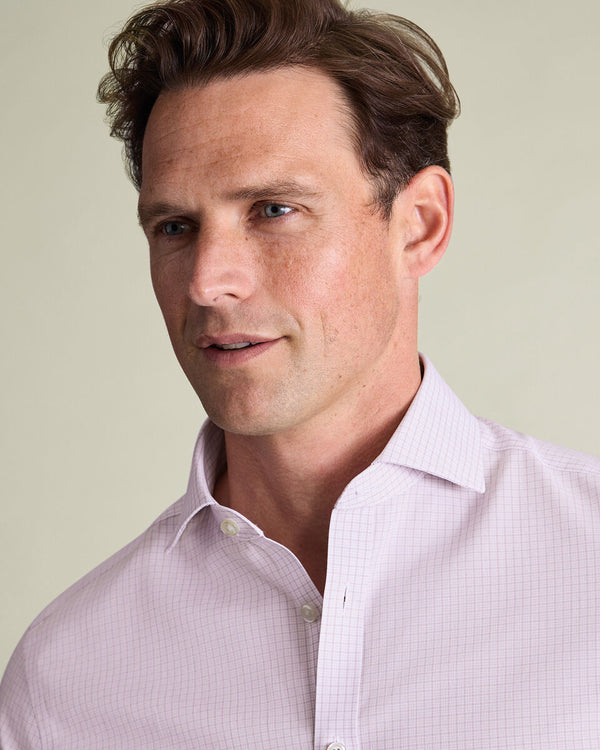 Non-Iron Stretch Poplin Check Shirt - Lilac