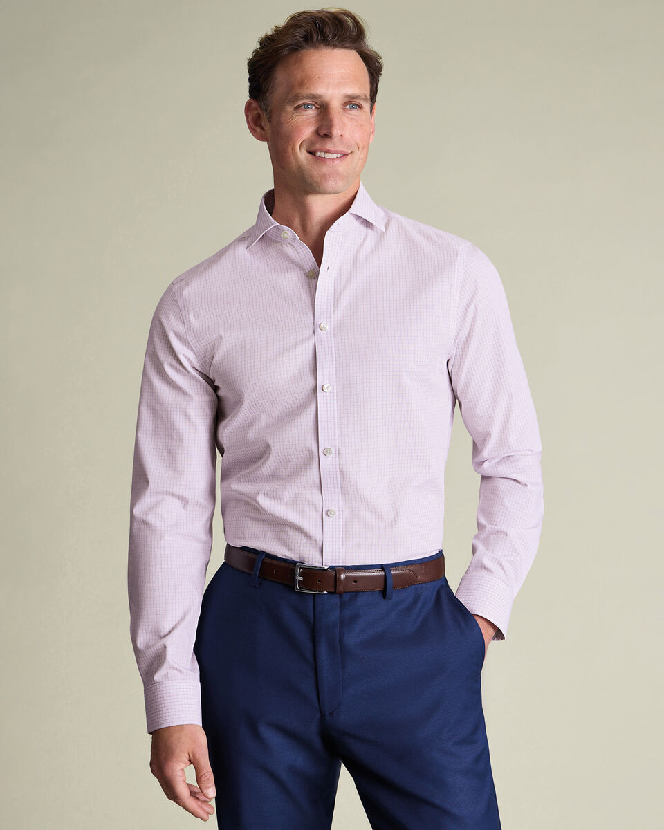Non-Iron Stretch Poplin Check Shirt - Lilac