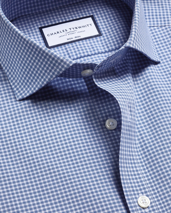 Non-Iron Stretch Poplin Gingham Shirt - Royal Blue