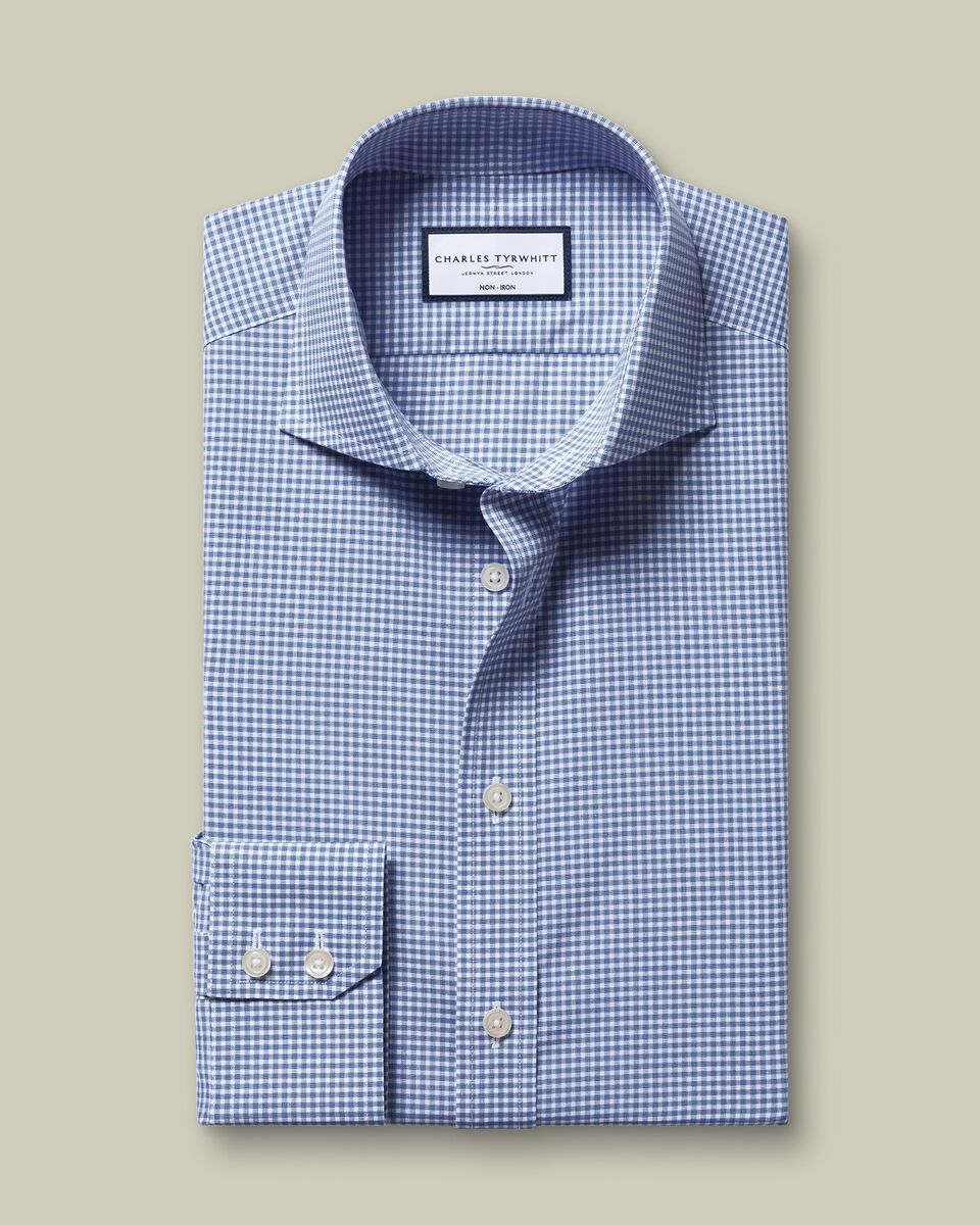 Non-Iron Stretch Poplin Gingham Shirt - Royal Blue