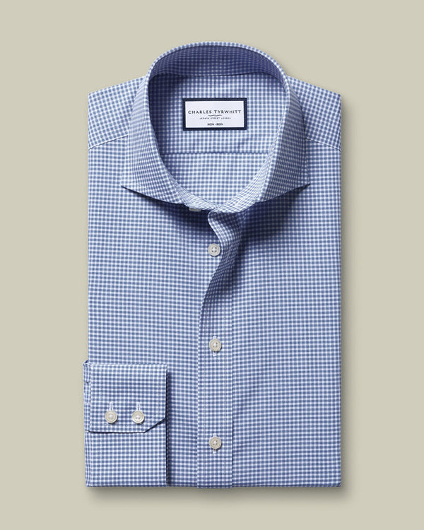 Non-Iron Stretch Poplin Gingham Shirt - Royal Blue