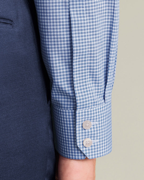 Non-Iron Stretch Poplin Gingham Shirt - Royal Blue