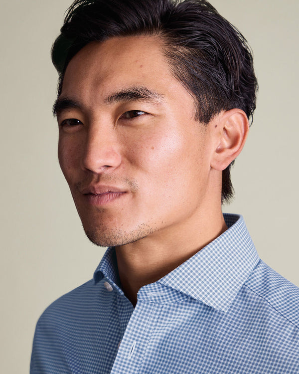 Non-Iron Stretch Poplin Gingham Shirt - Royal Blue
