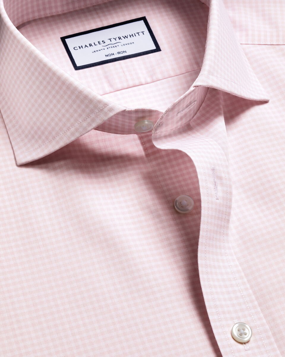 Non-Iron Stretch Poplin Gingham Shirt - Pink Main image