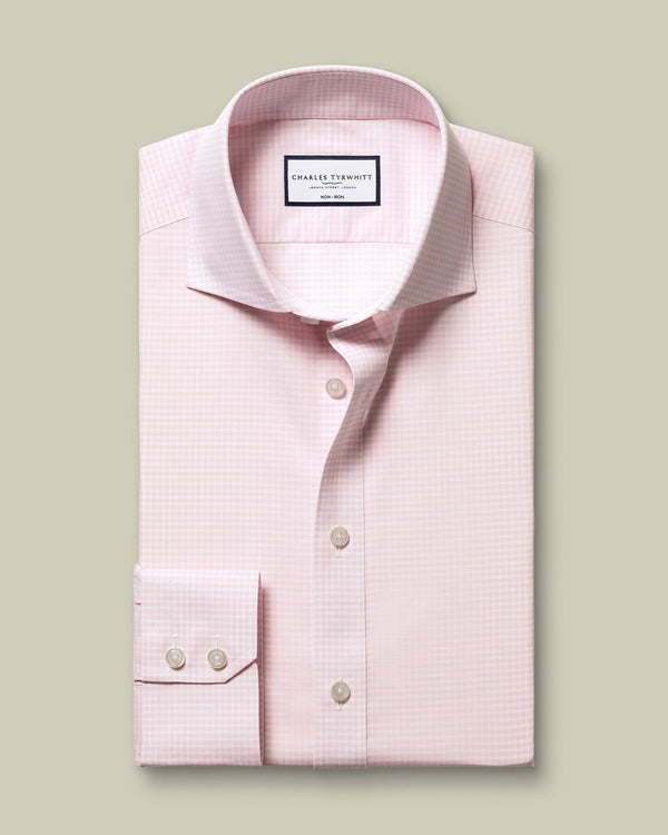 Non-Iron Stretch Poplin Gingham Shirt - Pink