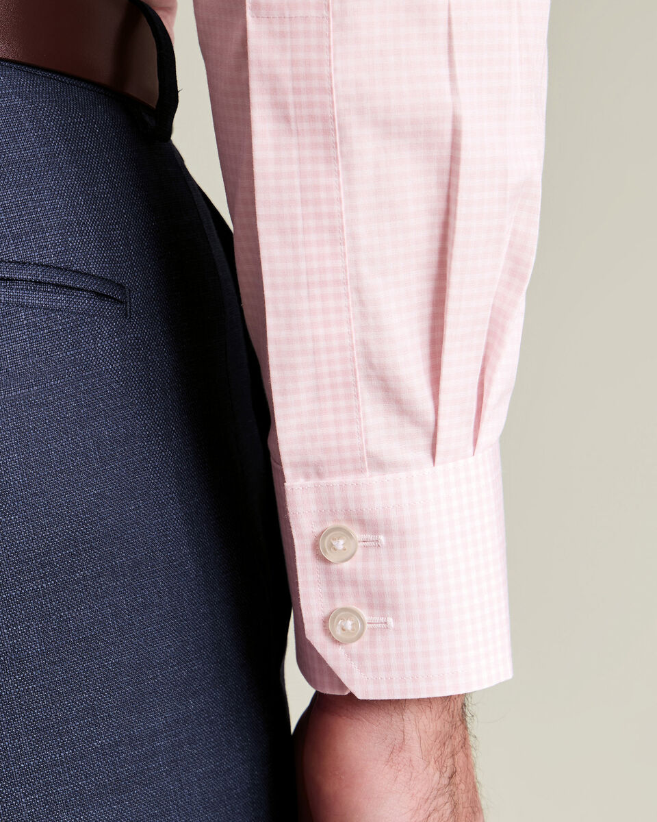 Non-Iron Stretch Poplin Gingham Shirt - Pink