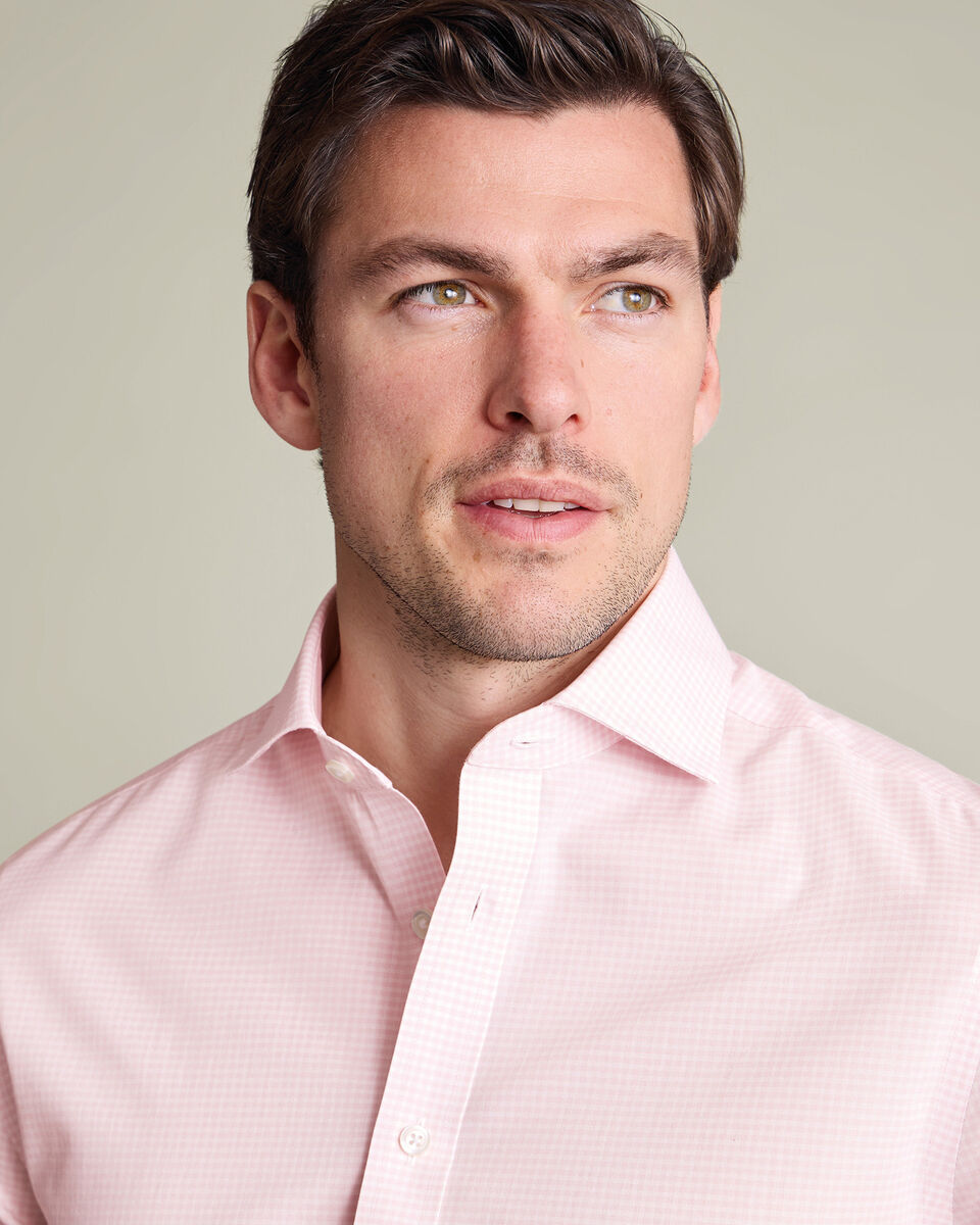 Non-Iron Stretch Poplin Gingham Shirt - Pink