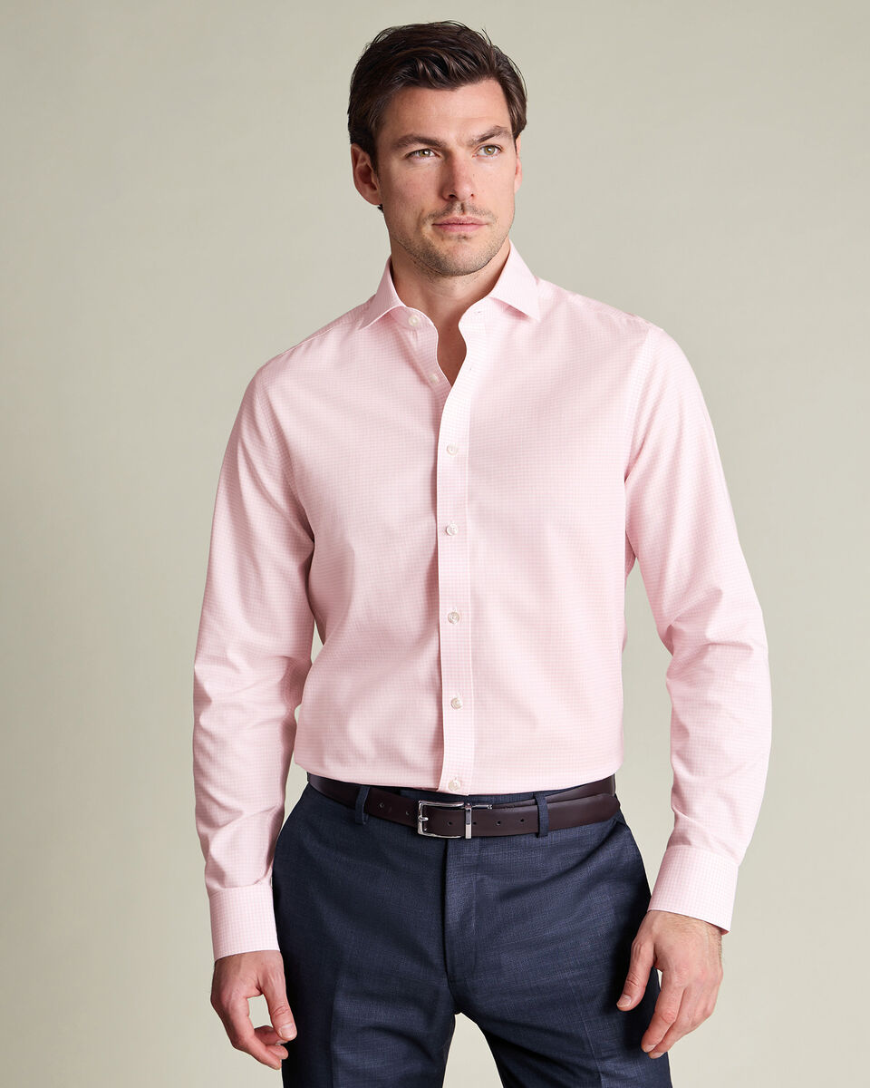 Non-Iron Stretch Poplin Gingham Shirt - Pink