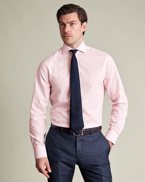 Non-Iron Stretch Poplin Gingham Shirt - Pink