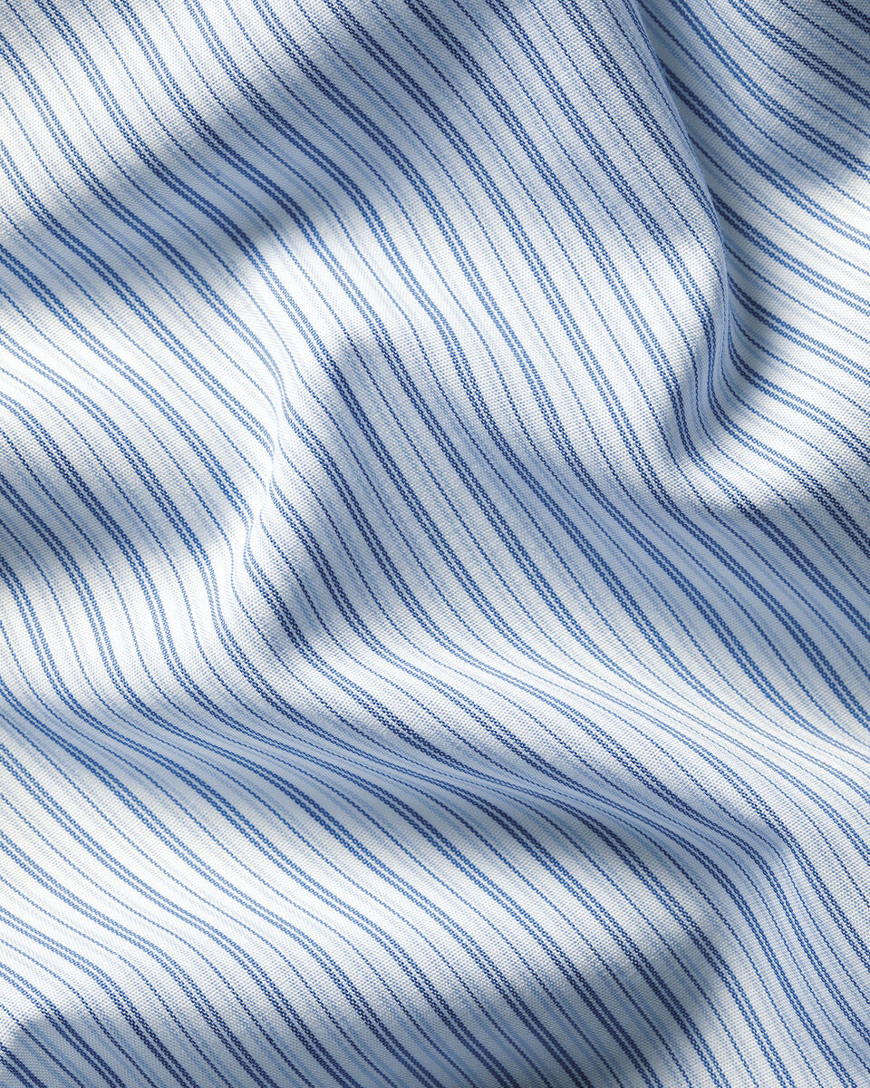 Non-Iron Stretch Poplin Stripe Shirt - Mid Blue