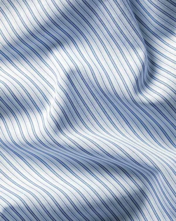 Non-Iron Stretch Poplin Stripe Shirt - Mid Blue