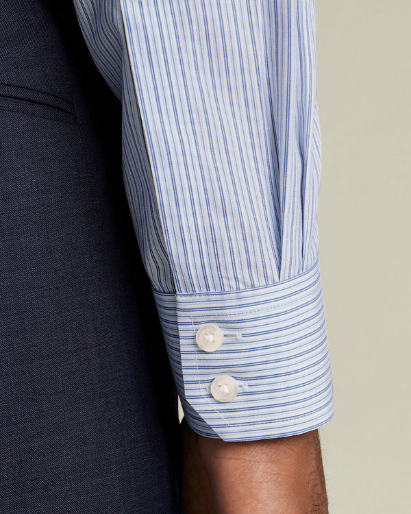Non-Iron Stretch Poplin Stripe Shirt - Mid Blue