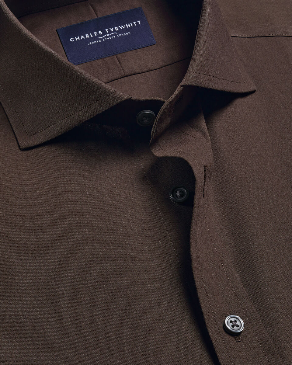 Non-Iron Stretch Poplin Shirt - Chocolate