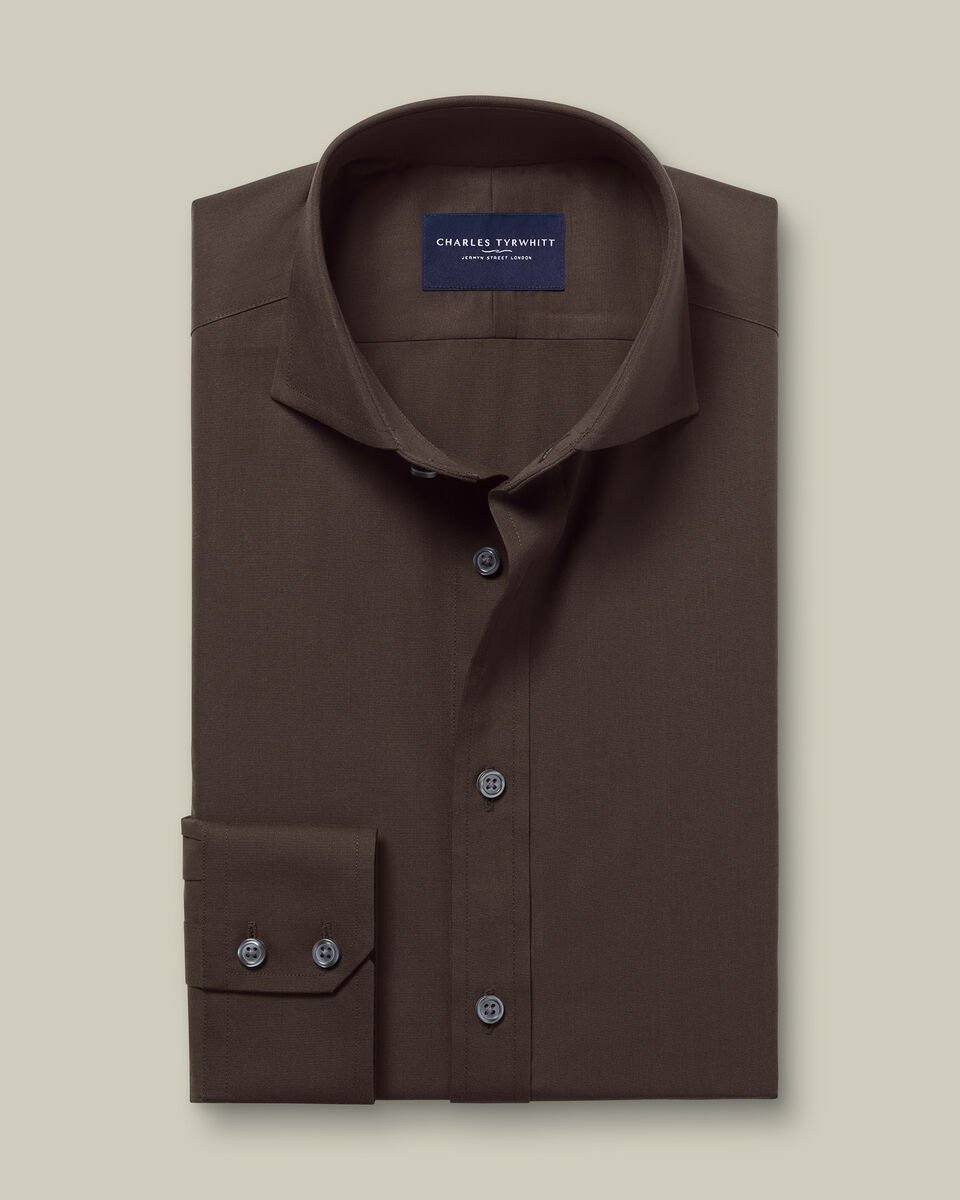 Non-Iron Stretch Poplin Shirt - Chocolate