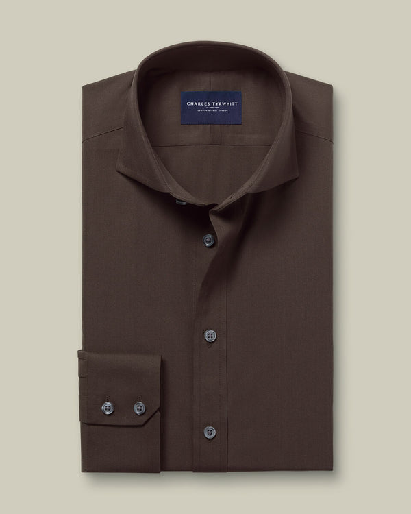 Non-Iron Stretch Poplin Shirt - Chocolate